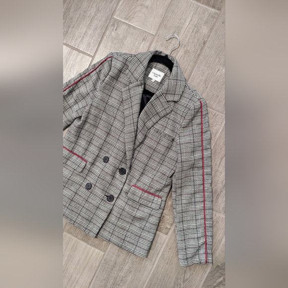 Chriselle Lim Collection Bianca Piped Houndstooth Blazer Grey Women's Small - Picture 8 of 10